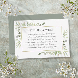 水彩グリーンのベイビーシャワー ウィッシングウェル エンクロージャーカード