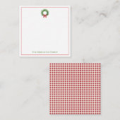 水彩グリーンのリースに赤いギンガムのリボン ノートカード (正面/裏面)