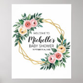 水彩グリーンの女の子のベビーシャワー歓迎看板 ポスター (正面)