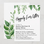 水彩グリーンの手書き文字 ハッピーエバーアフター 招待状 (正面/裏面)