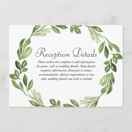 水彩グリーンの春のウェディングレセプション エンクロージャーカード (正面)