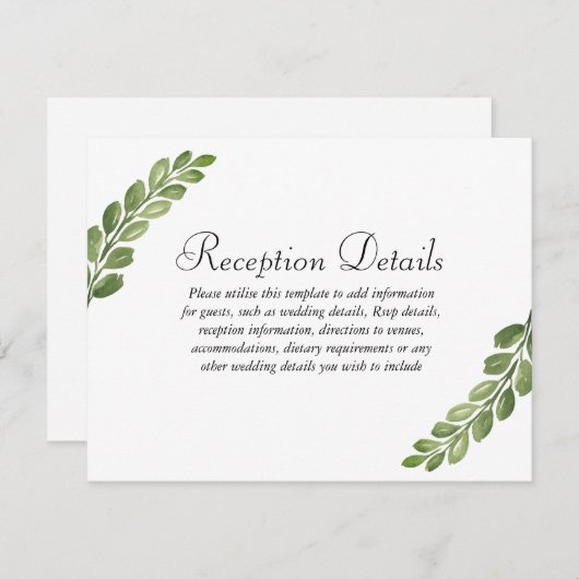 水彩グリーンの春のウェディング詳細 エンクロージャーカード (正面/裏面)