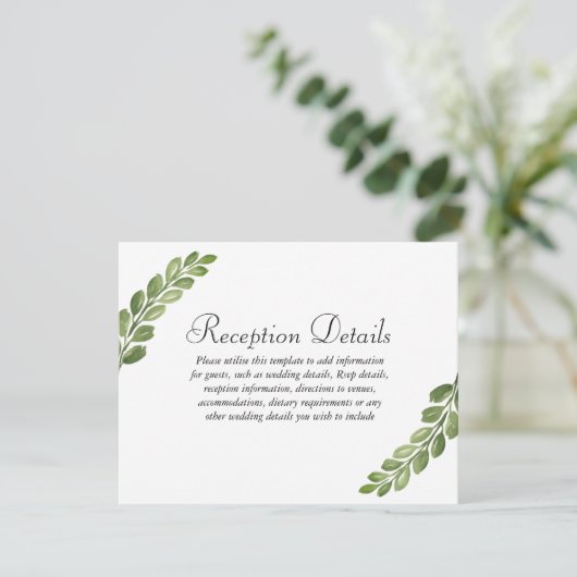 水彩グリーンの春のウェディング詳細 エンクロージャーカード (スタンド正面)