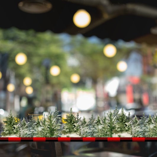 水彩グリーンの松の木と赤いバイソン柄 ウィンドウサイン