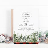 水彩グリーンの松の木と赤いバフアロープレイド 招待状