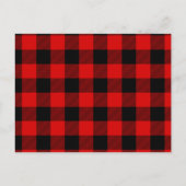 水彩グリーンの松の木と赤のバフファロープレイド インビテーションポストカード (裏面)