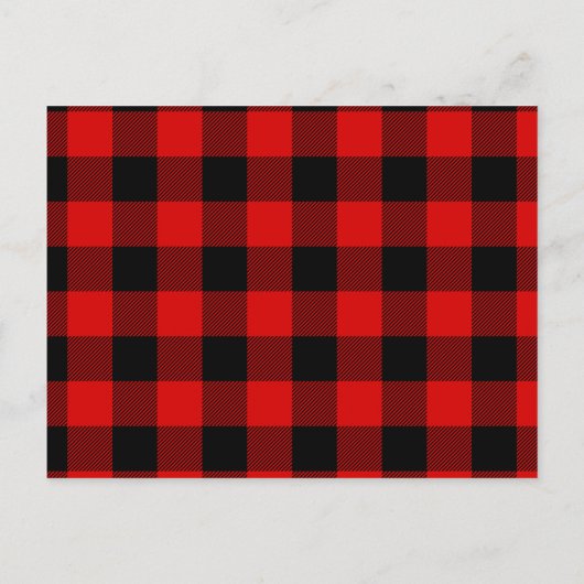 水彩グリーンの松の木と赤のバフファロープレイド インビテーションポストカード (裏面)