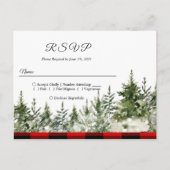 水彩グリーンの松の木と赤のバフファロープレイド インビテーションポストカード (正面)