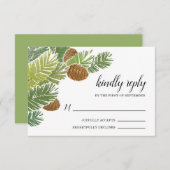 水彩グリーンの松の枝の松ぼっくり 出欠カード (正面/裏面)