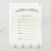 水彩グリーンの枝の招待状を記入 招待状 (正面/裏面)