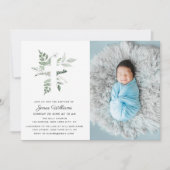 水彩グリーンの洗礼写真招待状 招待状 (正面)