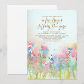 水彩グリーンの牧場の花の結婚式 招待状 (正面/裏面)