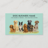 水彩グリーンの犬のグルーミング シッティング トレーニング 名刺 (正面)
