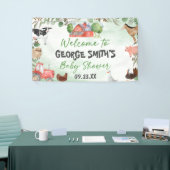 水彩グリーンの葉と農場の動物のベイビーシャワー 横断幕 (トレードショー)