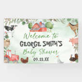 水彩グリーンの葉と農場の動物のベイビーシャワー 横断幕 (横)