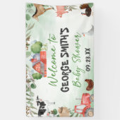 水彩グリーンの葉と農場の動物のベイビーシャワー 横断幕 (縦)