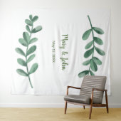 水彩グリーンの葉のウェディングフォトバックドロップ タペストリー (インサイチュ(横))