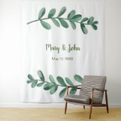 水彩グリーンの葉のウェディングフォトバックドロップ タペストリー (インサイチュ)