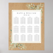 水彩グリーンの葉のウェディング席次表