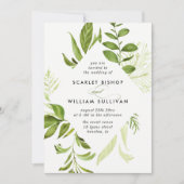 水彩グリーンの葉のウェディング招待状 招待状 (正面)