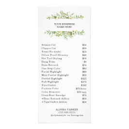 水彩グリーンの葉のサロン ラックカード