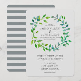 水彩グリーンの葉のリース | 結婚式 招待状