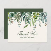 水彩グリーンの葉の感謝カード