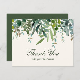 水彩グリーンの葉の感謝カード サンキューカード