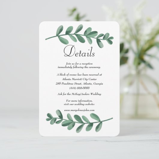 水彩グリーンの葉の結婚式詳細封筒 案内状 (スタンド正面)