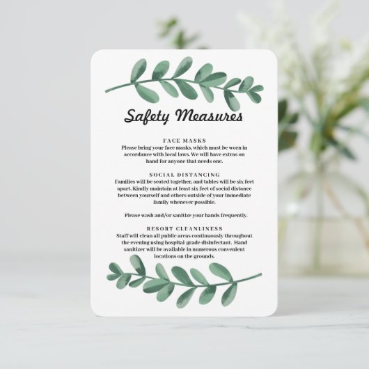水彩グリーンの葉 安全対策 封入紙 案内状 (スタンド正面)