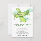 水彩グリーンの飛行機の誕生日お礼 サンキューカード (正面)