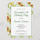 水彩グリーンアボカドパターン誕生日 招待状 (正面/裏面)