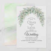 水彩グリーンアーチのウェディング招待状テンプレート 招待状 (正面/裏面)