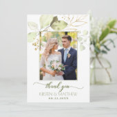 水彩グリーンエレガントフローラ結婚写真 サンキューカード (スタンド正面)