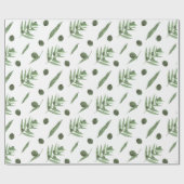 水彩グリーンオリーブとオリーブの枝 ラッピングペーパー (フラット)