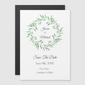 水彩グリーンオリーブリース保存日 マグネット招待状 (正面/裏面)