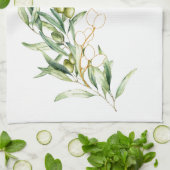 水彩グリーンオリーブ枝キッチンタオル キッチンタオル (折り畳み)