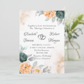 水彩グリーンオレンジバラ 招待状 (スタンド正面)