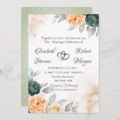 水彩グリーンオレンジバラ 招待状 (正面/裏面)