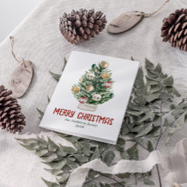 水彩グリーンオーナメントツリーメリークリスマス シーズンカード