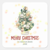 水彩グリーンオーナメントツリーメリークリスマス