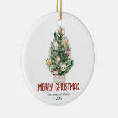 水彩グリーンオーナメントツリーメリークリスマス セラミックオーナメント (右)