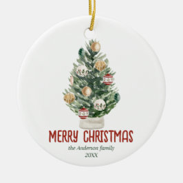 水彩グリーンオーナメントツリーメリークリスマス セラミックオーナメント