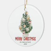 水彩グリーンオーナメントツリーメリークリスマス セラミックオーナメント (左)