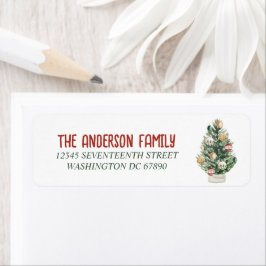 水彩グリーンオーナメントツリーメリークリスマス ラベル