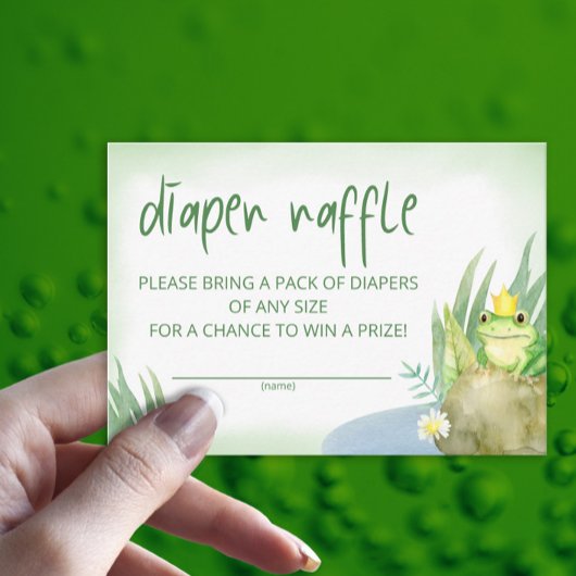 水彩グリーンカエルおむつラッフルチケット エンクロージャーカード