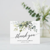 水彩グリーンカリグラフィー結婚式感謝 ポストカード (スタンド正面)