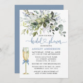 水彩グリーンガラスほこりっぽい青ハートシャワー 招待状 (正面/裏面)