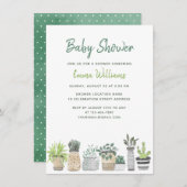 水彩グリーンガーデンプラントフローラベビーシャワー 招待状 (正面/裏面)