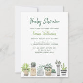 水彩グリーンガーデンプラントフローラベビーシャワー 招待状 (正面)